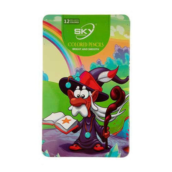 مداد رنگی 12 رنگ جعبه فلزی SKY مدل بچه گانه
