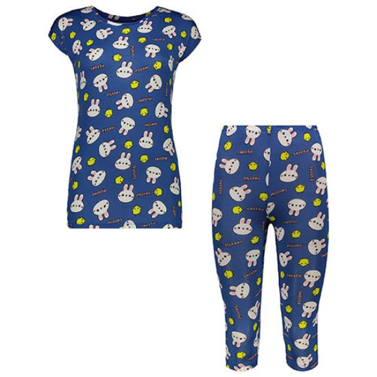 Picture of ست تاپ و شلوار برمودا آبی نفتی طرح سویتی کد 506