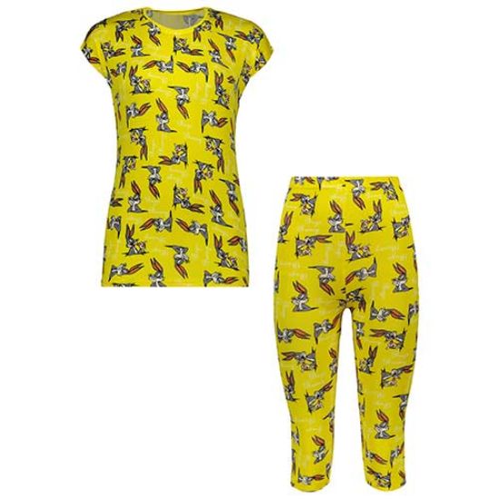 Picture of ست تاپ و شلوار برمودا زرد طرح خرگوش کد 606